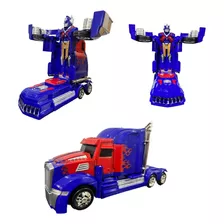 Brinquedo Caminhão Transformers Optimus Prime Vira Robô Azul