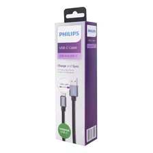 Cable Philips Usb A Usb-c - 1.2 Mt Recubierto En Cuero Color Negro