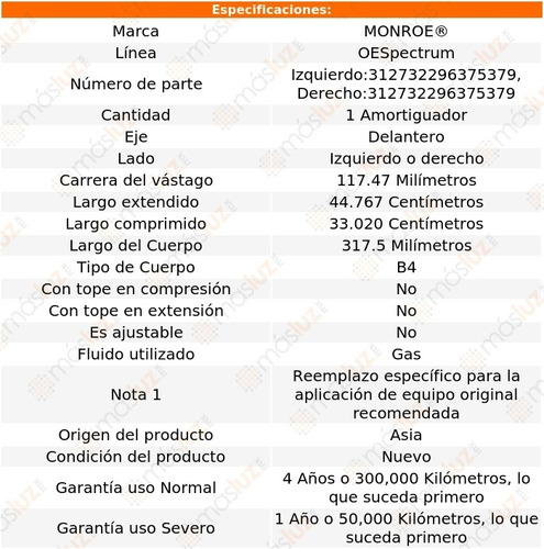 (1) Amortiguador Del Oespectrum Gas Der O Izq Talon 95/98 Foto 2