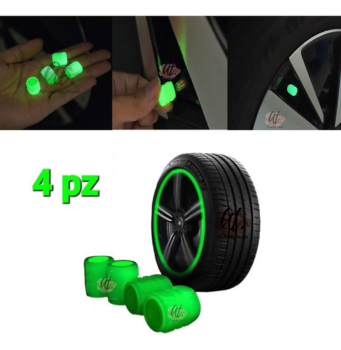 Tapn Luminoso Para Vlvula De Llanta Fluorescente 4pz Foto 2