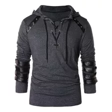 Medieval Vintage Gothic Leather Sleeve Lace Up Hoodie