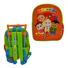 Mochila Carrito Escolar Cocomelon Letras 12 Pulgadas Wabro Color Naranja