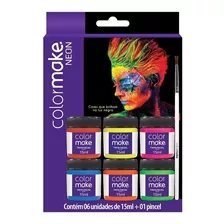 Tinta Facial Neon Fluorescente Liquida Com 6 Cores + Pincel 