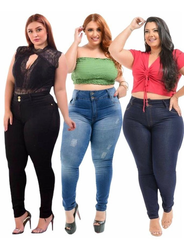  Kit 3 Calça Meninas Plus Size Jeans Hot Pant C/ Lycra