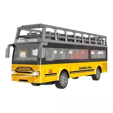 Autobus Escolar 2 Pisos A Control Remoto Luces Led Gris Y Am