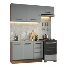 Armário De Cozinha Compacta 180cm Madesa Agata 09 Rc Cor Rustic/cinza