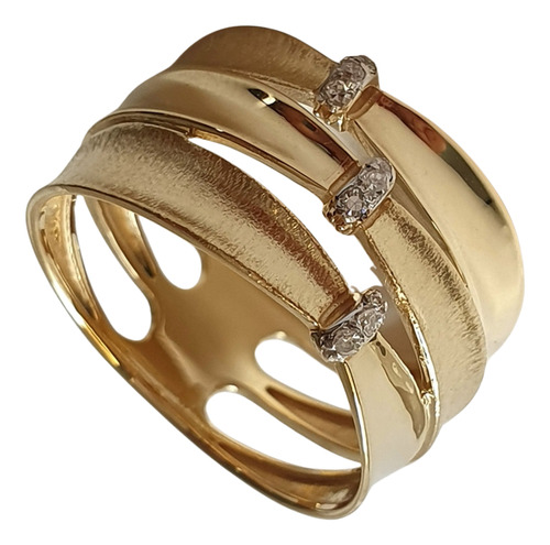 Anel 3 Arcos De Ouro Amarelo 18k 750 E Diamantes Amarelo 17