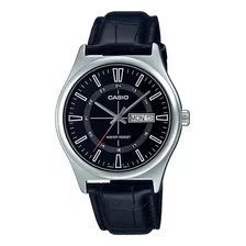 Reloj Casio Malla De Cuero Color Negro Esfera En Negro V006l