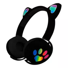 Fone Bluetooth Headset Com Led Orelha De Gatinho Gamer Preto