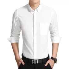 Camisa Para Hombre Manga Larga Casual Unicolor Con Bolsillo