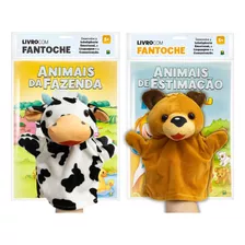 Kit Com 2 Livros + Fantoches Interativos Super Macios - Animais Da Fazenda E Animais De Estimação