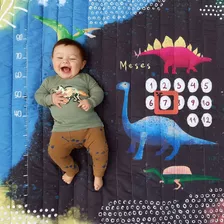 Tapete Mesversário Dino Dupla Face - Fotos Bebê Mês A Mês