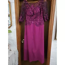 Vestido Largo De Fiesta Con Encaje Magenta Hermoso