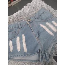 Short Jean Con Tajos/tiro Alto/celeste/40/pieta