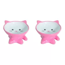 2 Comedouros Elevado Ceramica Para Gatos Colorido Atóxico