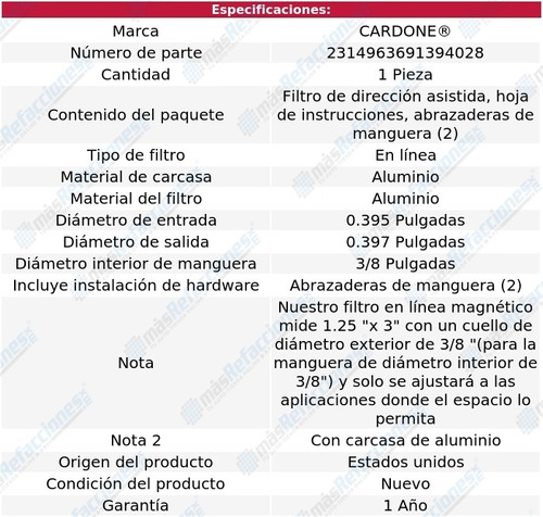 Filtro Hidrulico Direccin 3/8 Cardone Jetta L4 1.8l 05 Foto 5