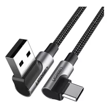 Cable Cargador Ugreen Usb C Angulo 90° Cubierta Aluminio 1m Color Negro