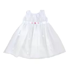 Vestido Blanco Y Rosa Con Tul, Bautismo, Talles 00 Al 3