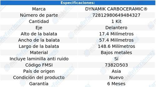 Balatas Metales Bajos Delanteras Nsx V6 3.5l 91-05 Dynamik Foto 3