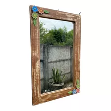 Espelho Rústico Para Decoração Madeira Demolição 80x50 Cm