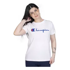 Remera Champion Deportiva Logo Mujer Moda Blanco