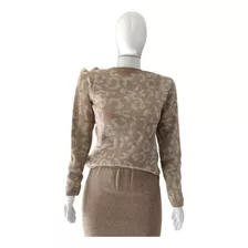 Blusa Tricot Jacquard Encorpado Estampa Animal Print