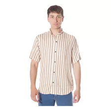 Camisa Rayada Lino Vestir Camisa Homre Manga Corta