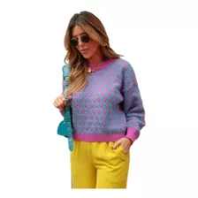 Blusa De Frio Tricô Feminino Colorida Detalhe Lindo Blogueir