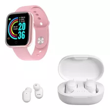 Combo Smartwatch D20 Rosa + Auriculares Inalámbricos Blanco