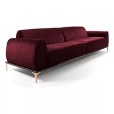 Sofá 230cm 3 Lugares Pés Rose Gold Molino Veludo Marsala Cor Bordô Desenho Do Tecido Liso