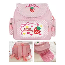 Bonita Mochila Escolar Bordada Con Fresas Para Niña