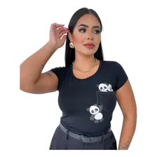 Blusa Blusinha Feminina T-shirt Estampa Bolso Panda 