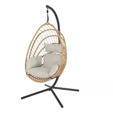 Silla Colgante Tulum De Mimbre Para Terraza Con Base