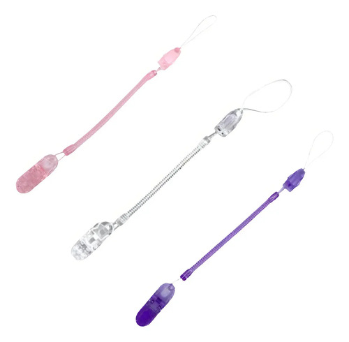 3 Prendedores Para Chupeta Modelo Mola Bebê Menino Menina Cor Rosa/transparente/roxo