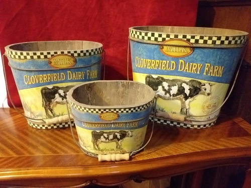 Baldes De Madera Vintage Diseño Vacas 