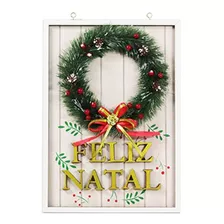 Quadro Decorativo Feliz Natal Guirlanda C/ Bolinha Enfeite