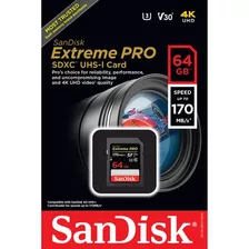Sdxc Sandisk 64gb Extreme Pro 170mb/s C10 V30 U3 Uhs-i 4k