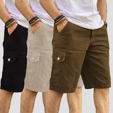 Kit 3 Bermuda Masculina Cargo Short Sarja 6 Bolsos Social