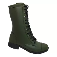 Bota Coturno Feminino Cano Médio Estilo Militar Moda Pé 01