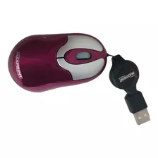 Mini Mouse Com Fio Retrátil Premium Usb Ótico Maxprint Cor Rosa