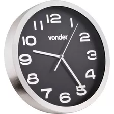 Relógio De Parede Prata Escovado C/ Fundo Preto 36cm Vonder 