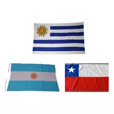 Banderas: 1 Uruguay, 1 Chile, 1 Argentina 140x80 Cm. Pack X3