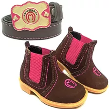 Conjunto Infantil Feminino Bota Country Menina E Cinto Couro