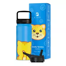 Termo De Agua Para Niños 18oz Con Popote Y Asa, B Life Gato