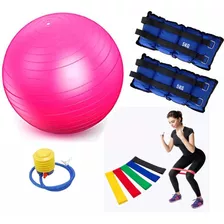 Balón Pilates 65 Cm + Tobilleras 5 Kg (2,5kgc/u) + 5 Bandas