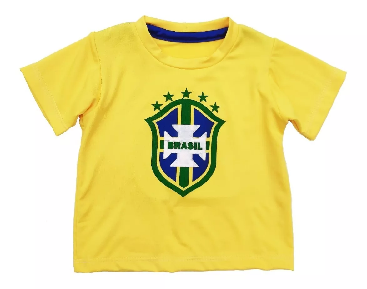 Camiseta Copa Do Mundo Infantil Para Criança Com Nome Brasil