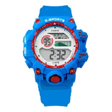 Reloj Digital Resistente Al Agua Impermeable S647 + Estuche Color De La Correa Azul Claro
