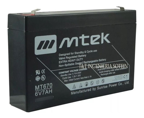 Bateria Mtek 6v 7ah 20hr Recargable Nuevas
