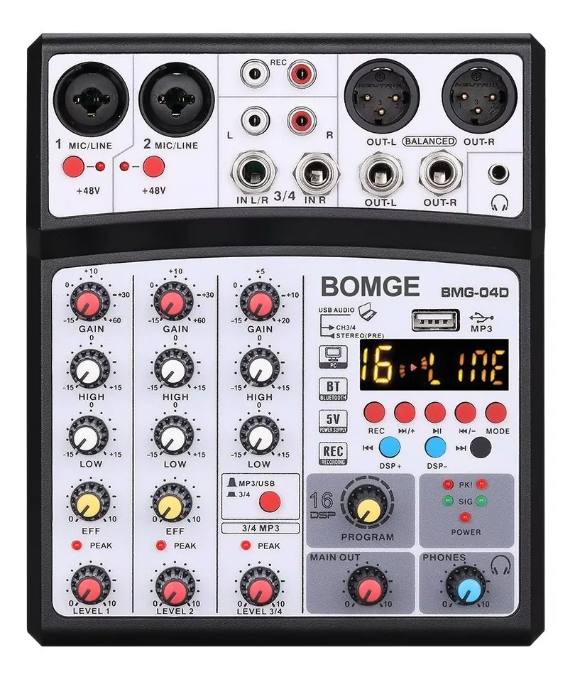 Bomge 16 Dsp Audio Sonido Mezclador Con Bluetooth Usb, 48 V