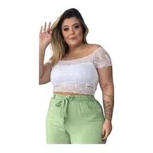 Cropped Plus Size Ciganinha Em Renda Tamanhos Grandes Blusa